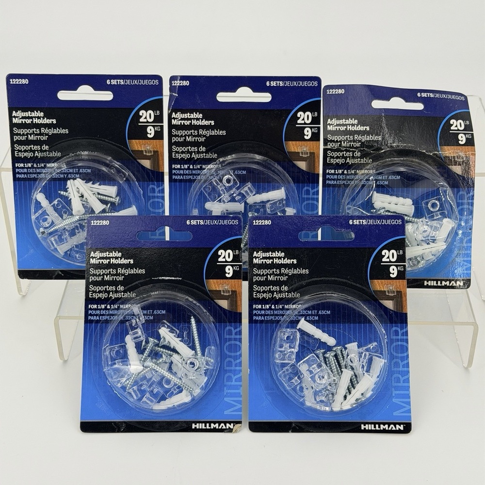 LOT OF 5 SETS OF HILLMAN 122280 ADJUSTABLE MIRROR HOLDER FOR 1/8"AND 1/4"